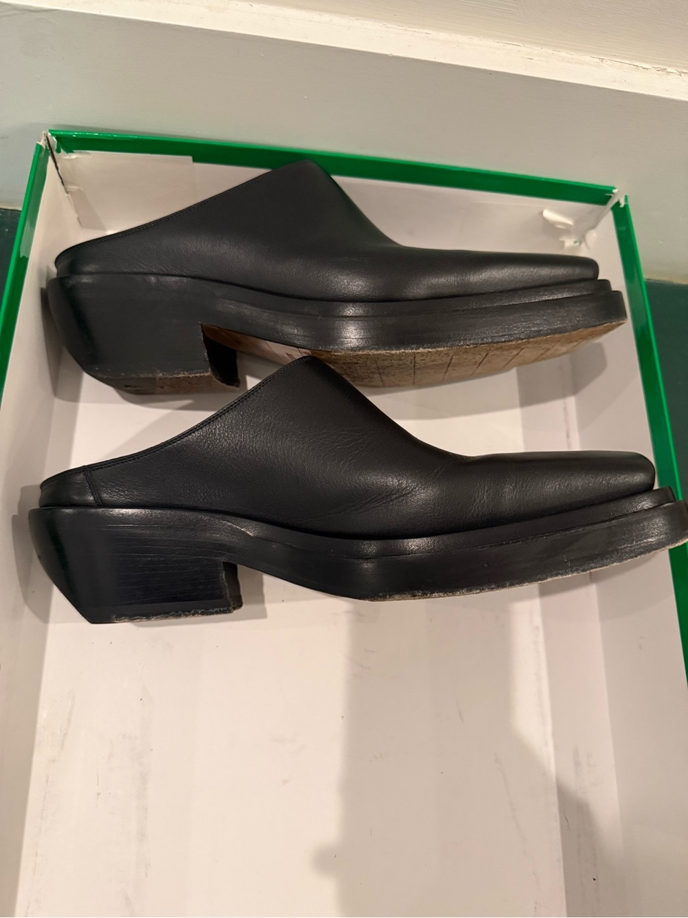 RARE Bottega Veneta Black Leather Square Toe Mules Mens/Womens Size 40 - Picture 7 of 14